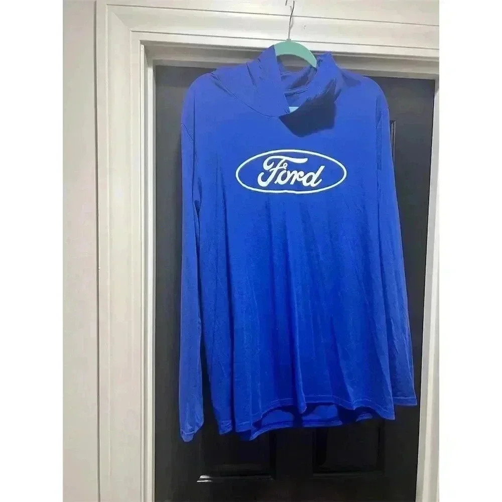 Ford Men's Blue Pullover Hoodie XL Long Sleeve Lightweight Logo